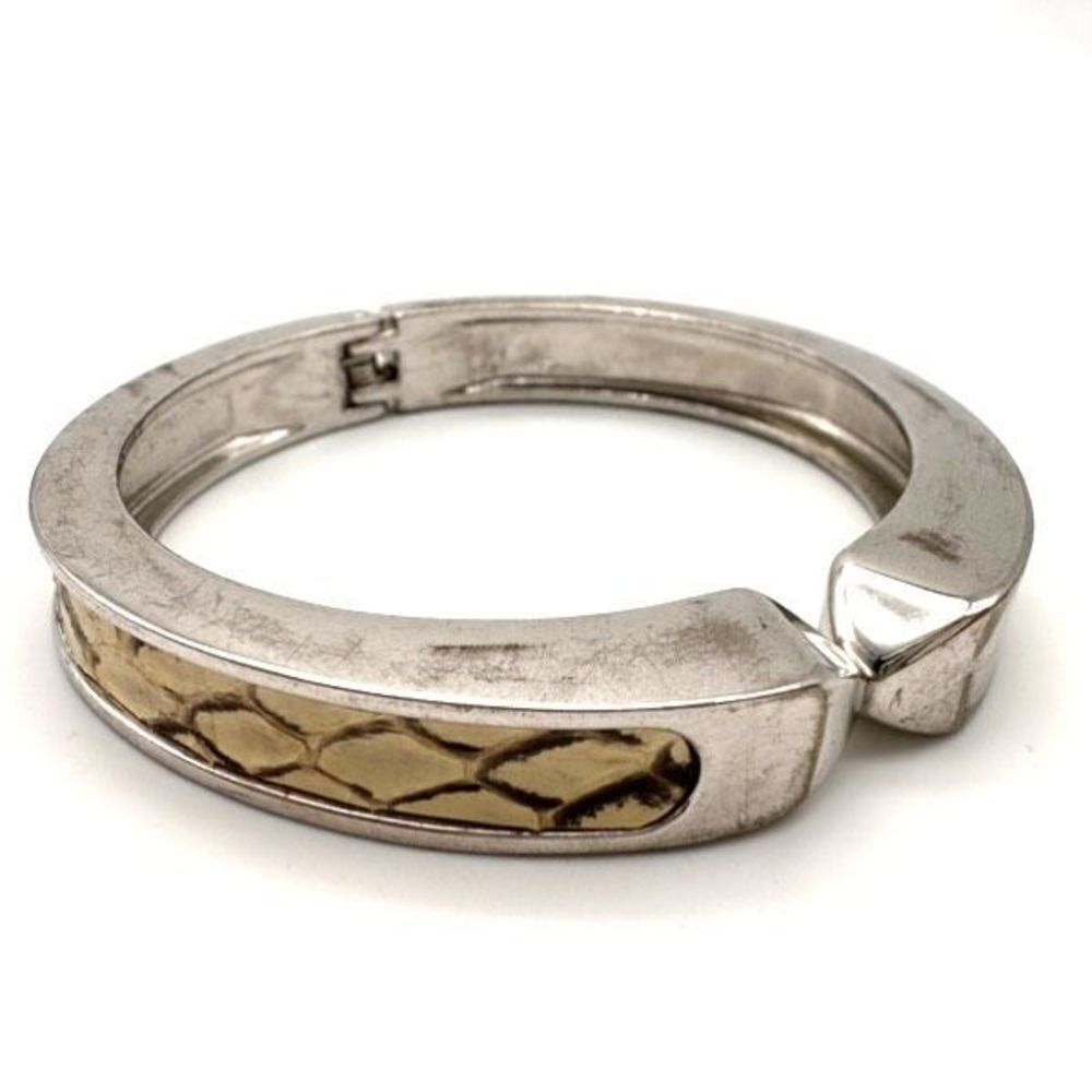 Stella & Dot Emerson Clamper Bangle Bracelet Snakeskin Silver Tone Statement